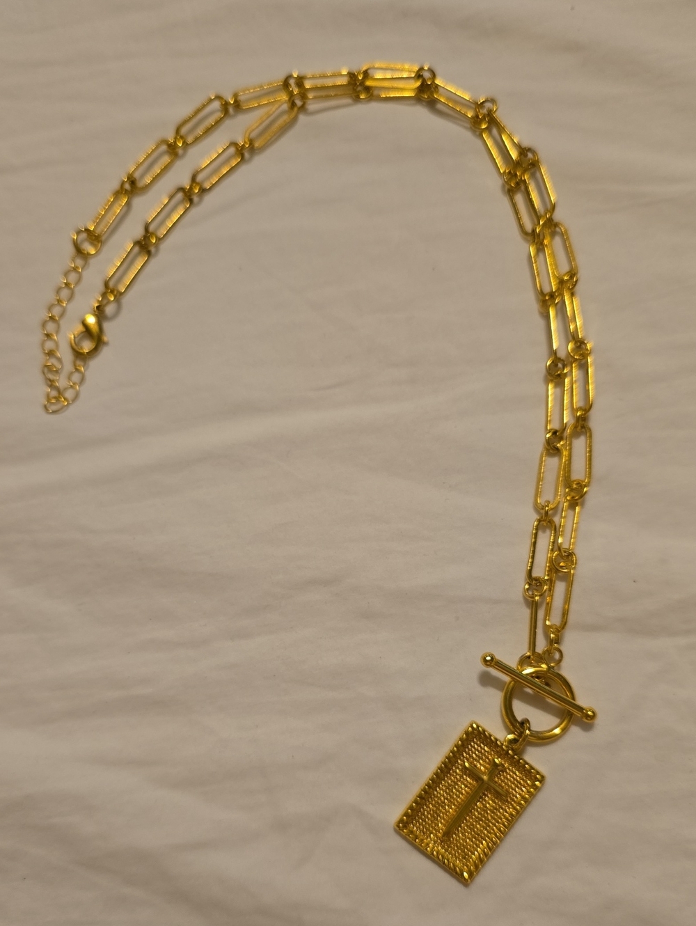 Gold-Tone Cross Pendant Paperclip Chain Necklace